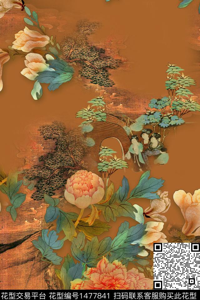 花卉香云纱审数码印花华亿平台下载（图片编号: 1477841） - 瓦栏（Walan）