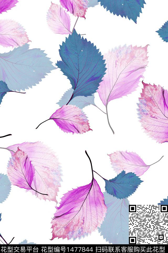 绿植树叶清爽底花卉花卉数码印花华亿平台下载（图片编号: 1477844） - 瓦栏（Walan）