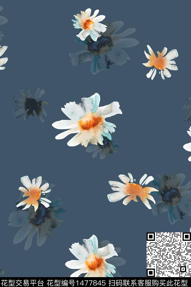 花卉小雏菊真丝数码印花华亿平台下载（图片编号: 1477845） - 瓦栏（Walan）