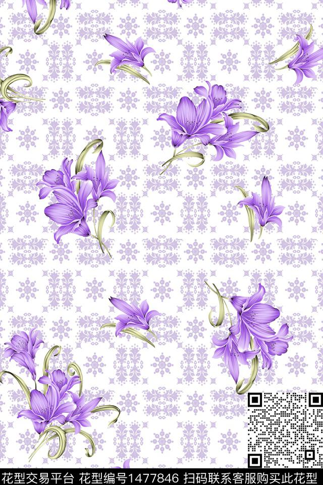 绿植树叶花卉真丝数码印花华亿平台下载（图片编号: 1477846） - 瓦栏（Walan）