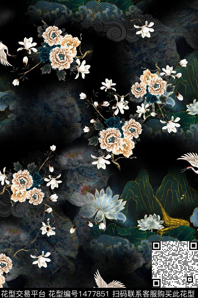 花卉香云纱真丝数码印花华亿平台下载（图片编号: 1477851） - 瓦栏（Walan）