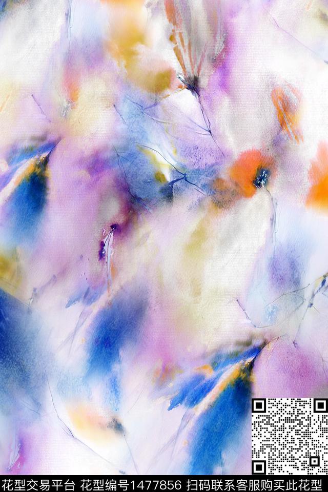 肌理抽象花卉扎染华亿平台数码印花华亿平台下载（图片编号: 1477856） - 瓦栏（Walan）