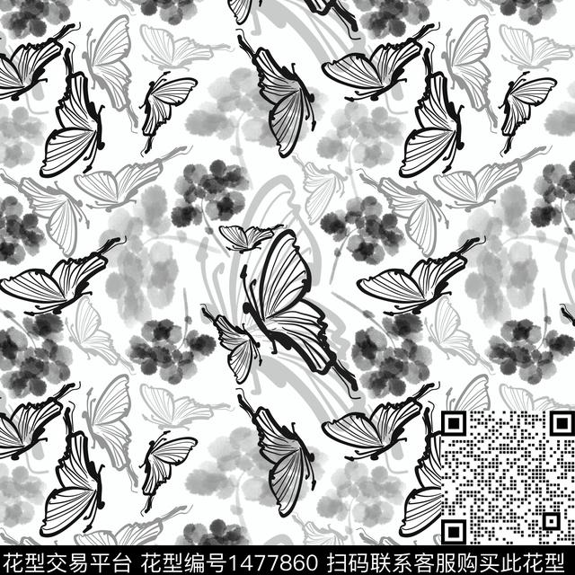 花卉手绘蝴蝶数码印花华亿平台下载（图片编号: 1477860） - 瓦栏（Walan）