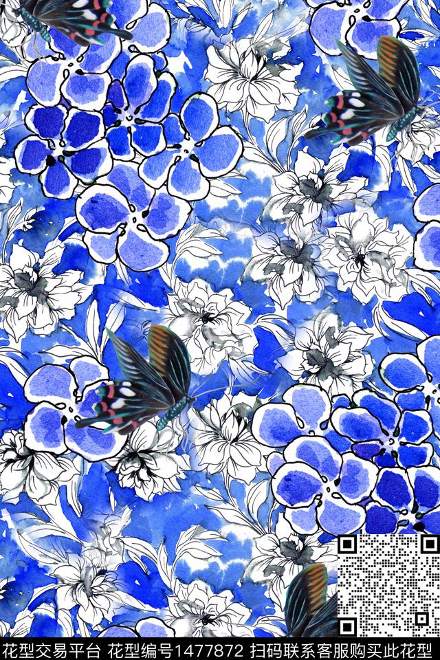 春夏华亿平台小碎花蝴蝶数码印花华亿平台下载（图片编号: 1477872） - 瓦栏（Walan）