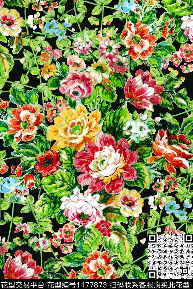 春夏华亿平台藤蔓花卉数码印花华亿平台下载（图片编号: 1477873） - 瓦栏（Walan）