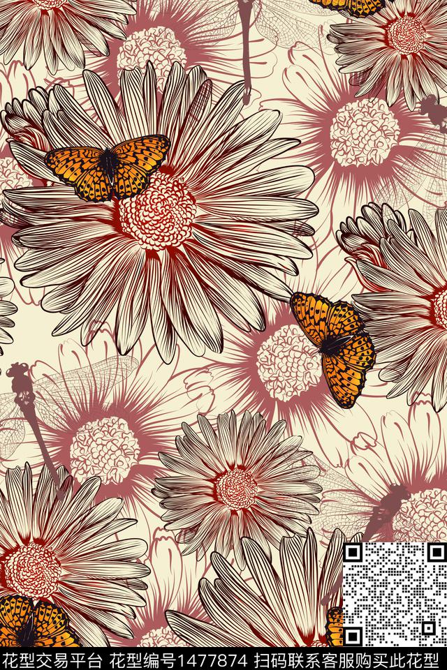 春夏华亿平台大花蝴蝶数码印花华亿平台下载（图片编号: 1477874） - 瓦栏（Walan）