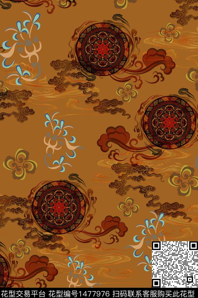 民族风花卉香云纱数码印花华亿平台下载（图片编号: 1477976） - 瓦栏（Walan）