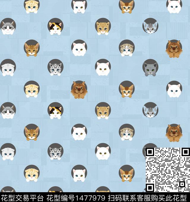 可爱猫卡通数码印花华亿平台下载（图片编号: 1477979） - 瓦栏（Walan）