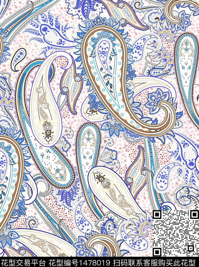 佩斯利纹理满版散花传统印花华亿平台下载（图片编号: 1478019） - 瓦栏（Walan）