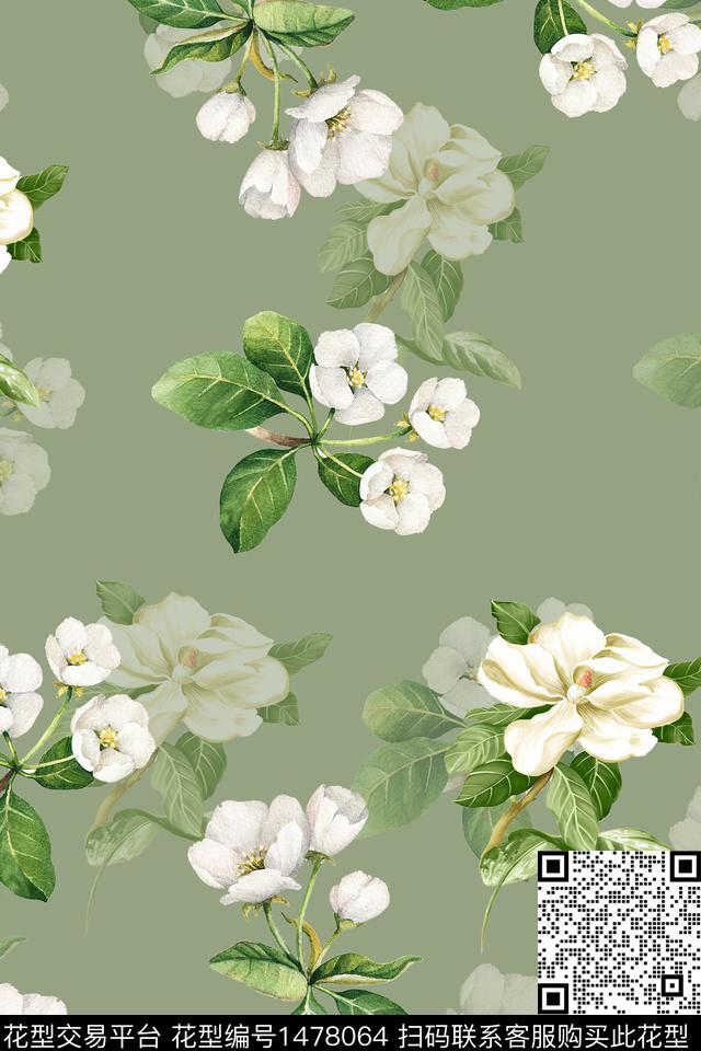花卉小清新真丝数码印花华亿平台下载（图片编号: 1478064） - 瓦栏（Walan）