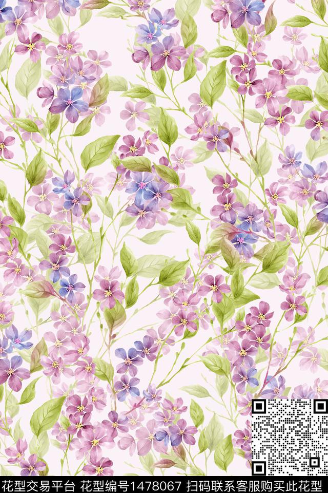 花卉小清新真丝数码印花华亿平台下载（图片编号: 1478067） - 瓦栏（Walan）