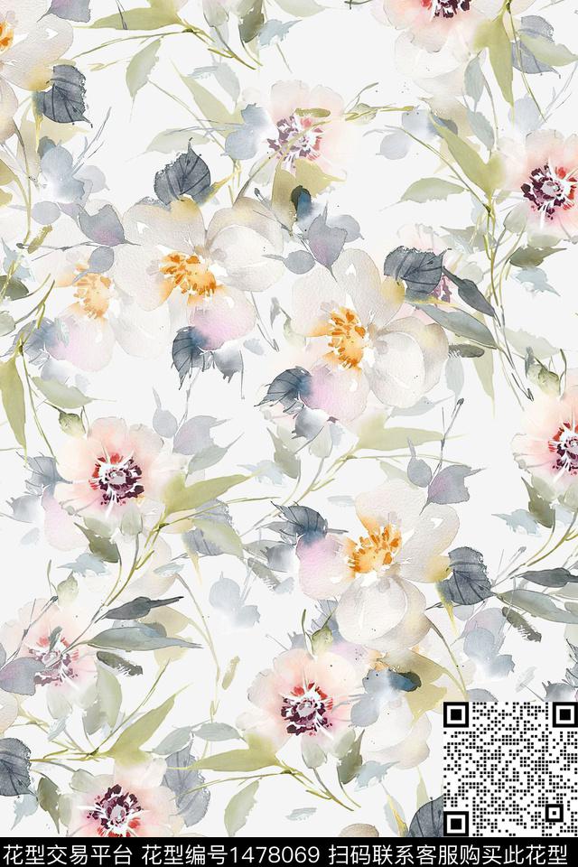 花卉小清新真丝数码印花华亿平台下载（图片编号: 1478069） - 瓦栏（Walan）