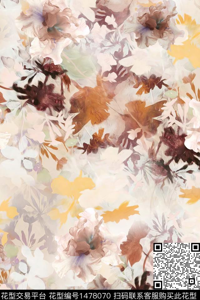 肌理抽象花卉花卉数码印花华亿平台下载（图片编号: 1478070） - 瓦栏（Walan）