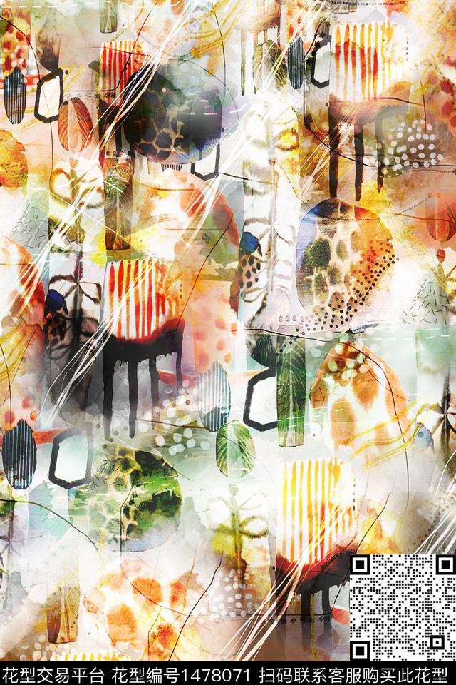 肌理抽象真丝数码印花华亿平台下载（图片编号: 1478071） - 瓦栏（Walan）