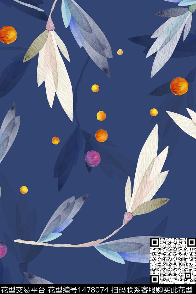 绿植树叶花卉真丝数码印花华亿平台下载（图片编号: 1478074） - 瓦栏（Walan）