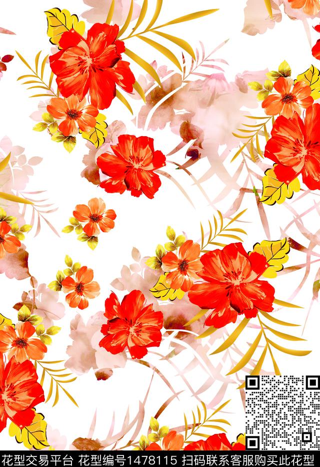 数码华亿平台花卉手绘花卉数码印花华亿平台下载（图片编号: 1478115） - 瓦栏（Walan）