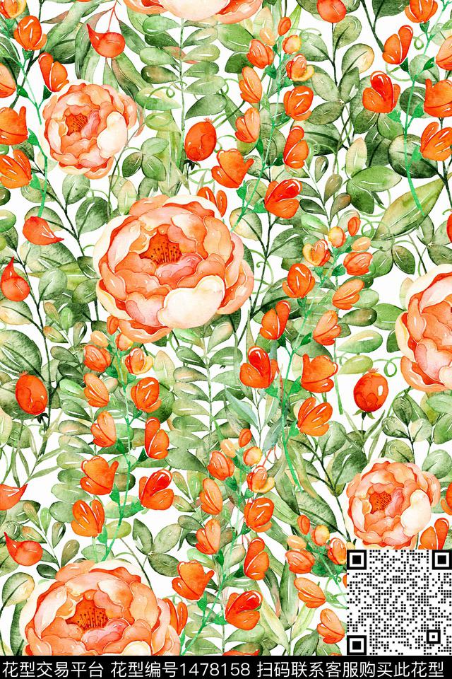 春夏华亿平台小清新藤蔓数码印花华亿平台下载（图片编号: 1478158） - 瓦栏（Walan）