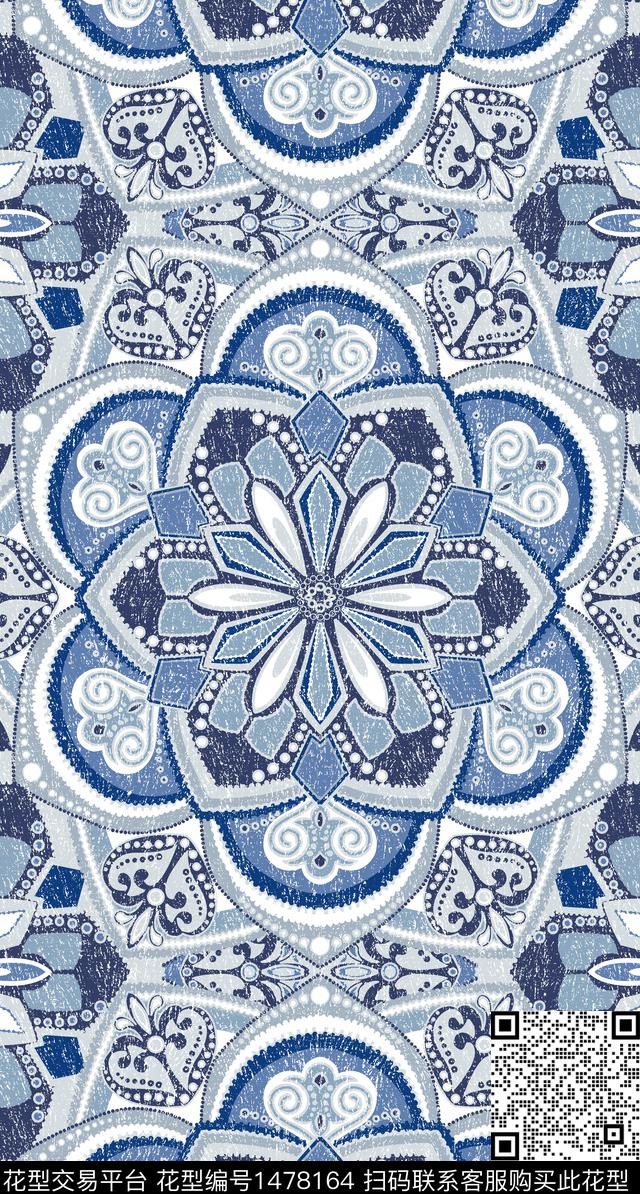 民族花卉六边形床品传统印花华亿平台下载（图片编号: 1478164） - 瓦栏（Walan）