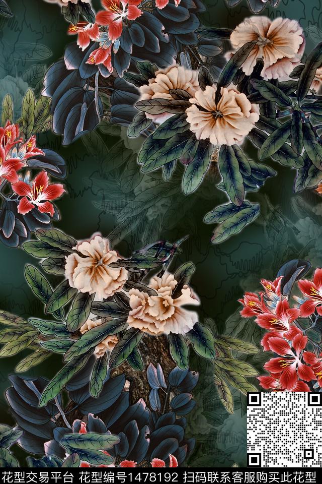 女装花卉香云纱数码印花华亿平台下载（图片编号: 1478192） - 瓦栏（Walan）