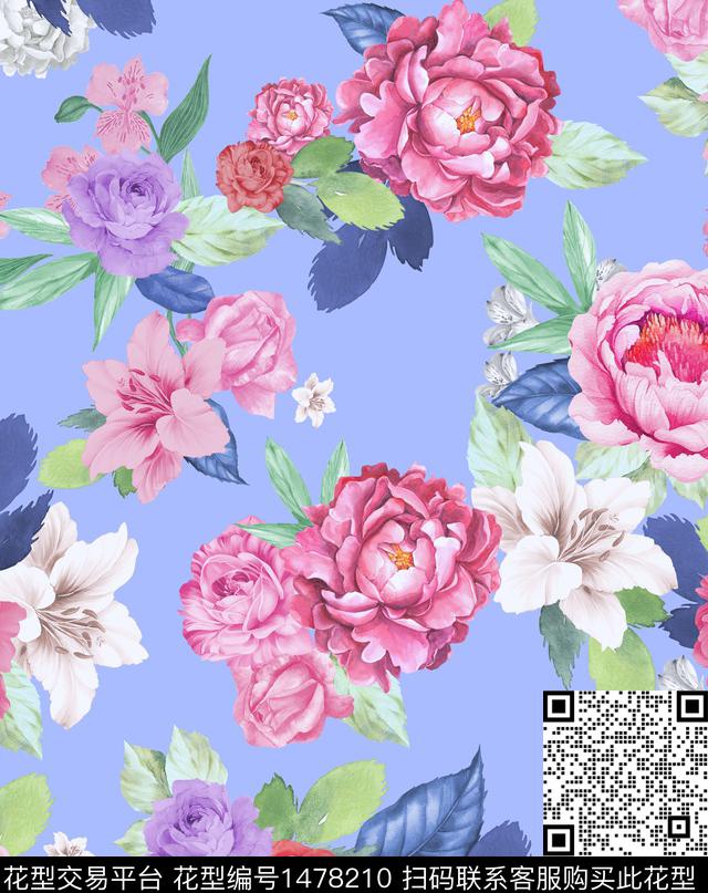 彩底花卉花卉传统华亿平台传统印花华亿平台下载（图片编号: 1478210） - 瓦栏（Walan）