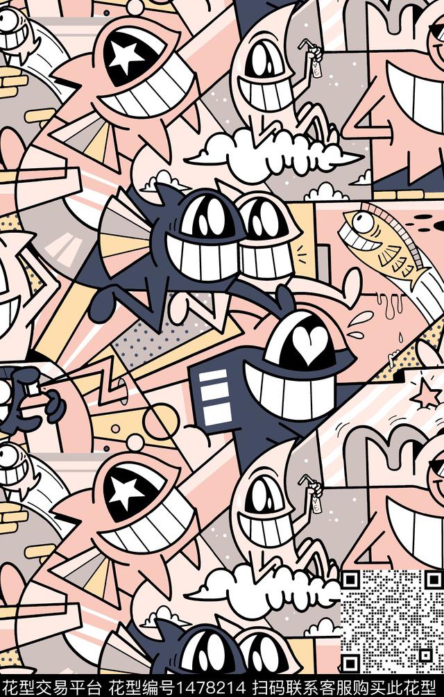 卡通人物趣味搞怪传统印花华亿平台下载（图片编号: 1478214） - 瓦栏（Walan）