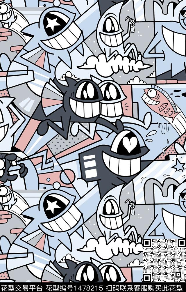 卡通人物趣味搞怪传统印花华亿平台下载（图片编号: 1478215） - 瓦栏（Walan）