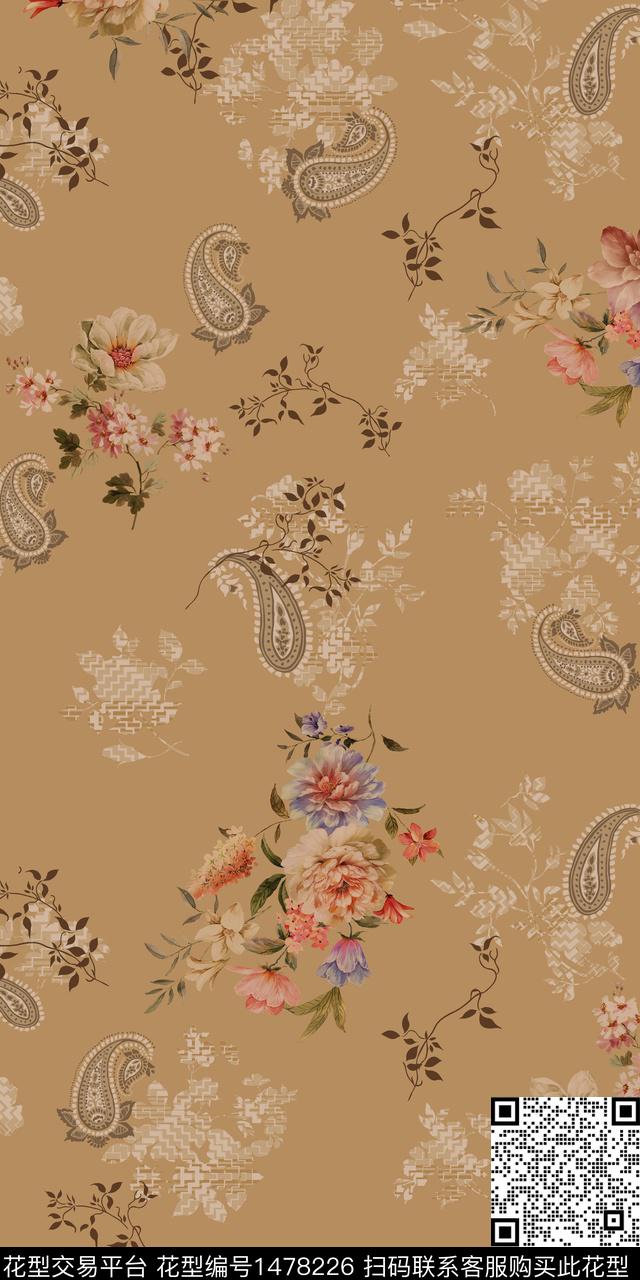 数码华亿平台民族风花卉数码印花华亿平台下载（图片编号: 1478226） - 瓦栏（Walan）
