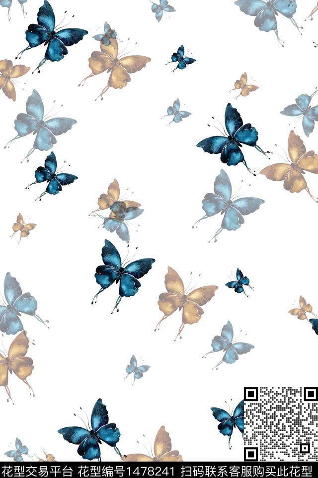 花卉蝴蝶水彩雪纺数码印花华亿平台下载（图片编号: 1478241） - 瓦栏（Walan）