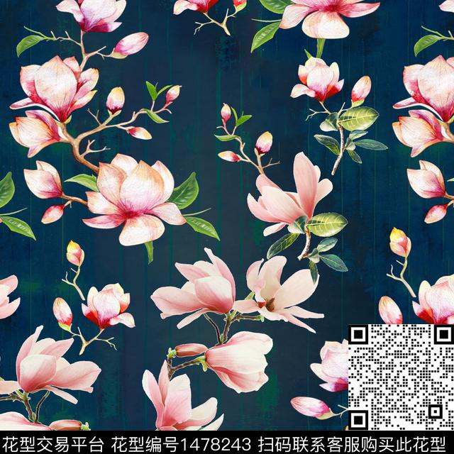 大牌风手绘花卉满版花卉传统印花华亿平台下载（图片编号: 1478243） - 瓦栏（Walan）