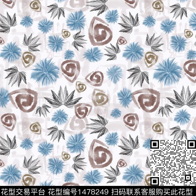 手绘植物底纹数码印花华亿平台下载（图片编号: 1478249） - 瓦栏（Walan）