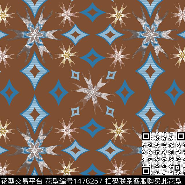 菱形民族风花卉传统印花华亿平台下载（图片编号: 1478257） - 瓦栏（Walan）