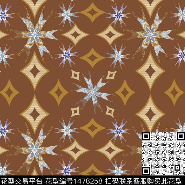 菱形民族风花卉传统印花华亿平台下载（图片编号: 1478258） - 瓦栏（Walan）