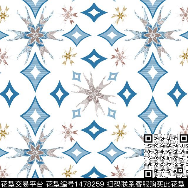 菱形民族风花卉传统印花华亿平台下载（图片编号: 1478259） - 瓦栏（Walan）