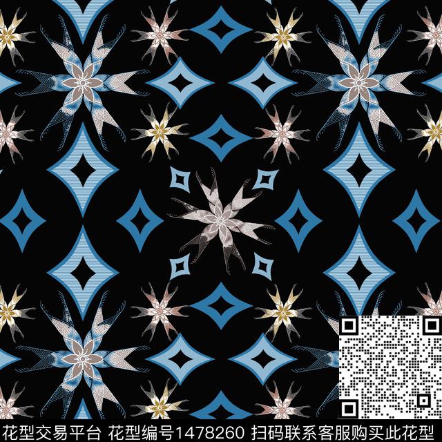 菱形民族风花卉传统印花华亿平台下载（图片编号: 1478260） - 瓦栏（Walan）