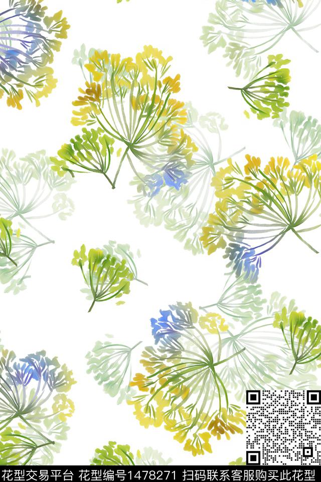 绿植树叶小清新真丝数码印花华亿平台下载（图片编号: 1478271） - 瓦栏（Walan）