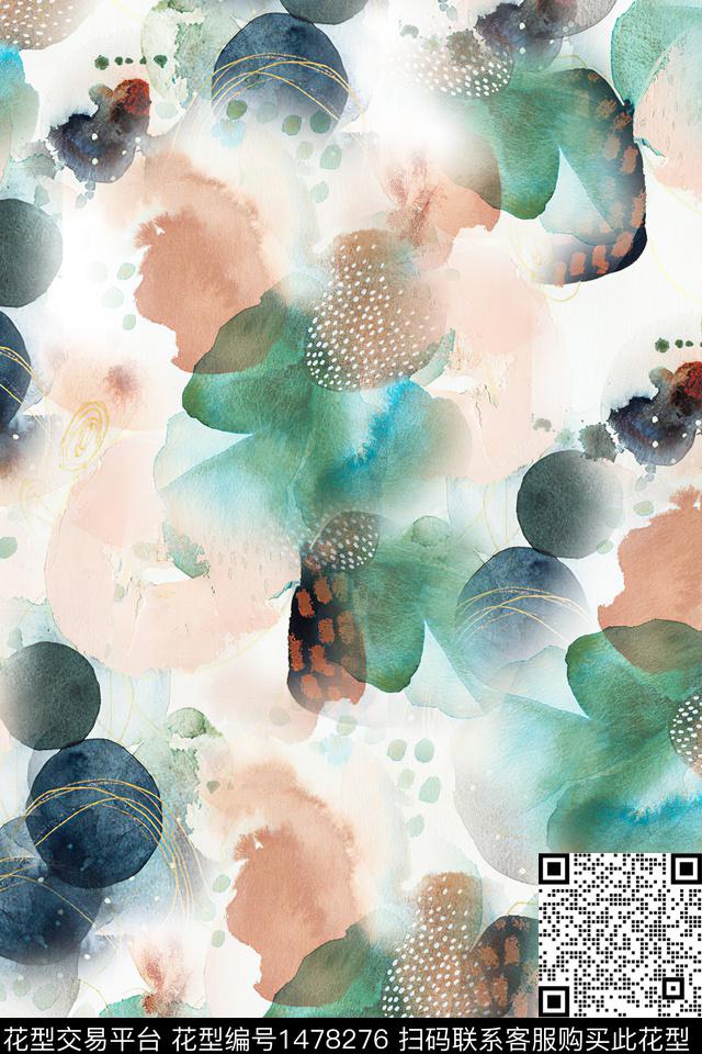 抽象小清新真丝数码印花华亿平台下载（图片编号: 1478276） - 瓦栏（Walan）
