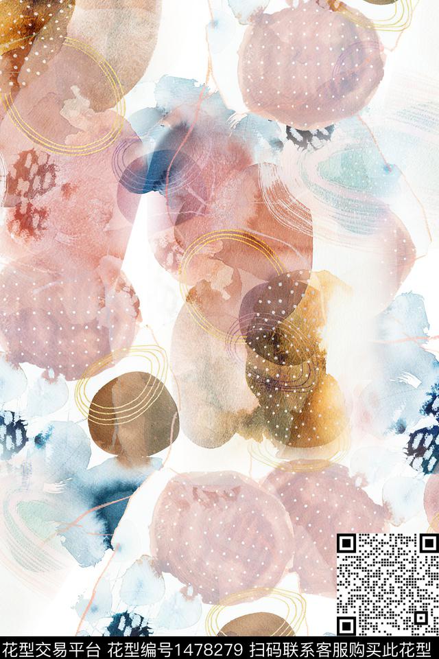 抽象小清新真丝数码印花华亿平台下载（图片编号: 1478279） - 瓦栏（Walan）