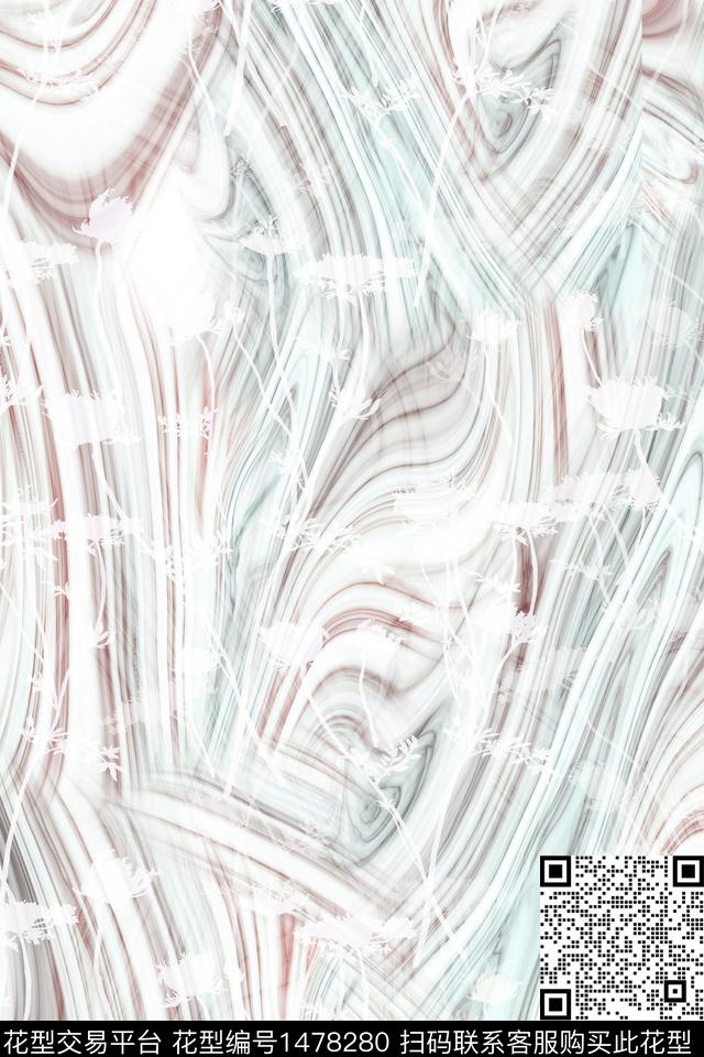 抽象小清新真丝数码印花华亿平台下载（图片编号: 1478280） - 瓦栏（Walan）