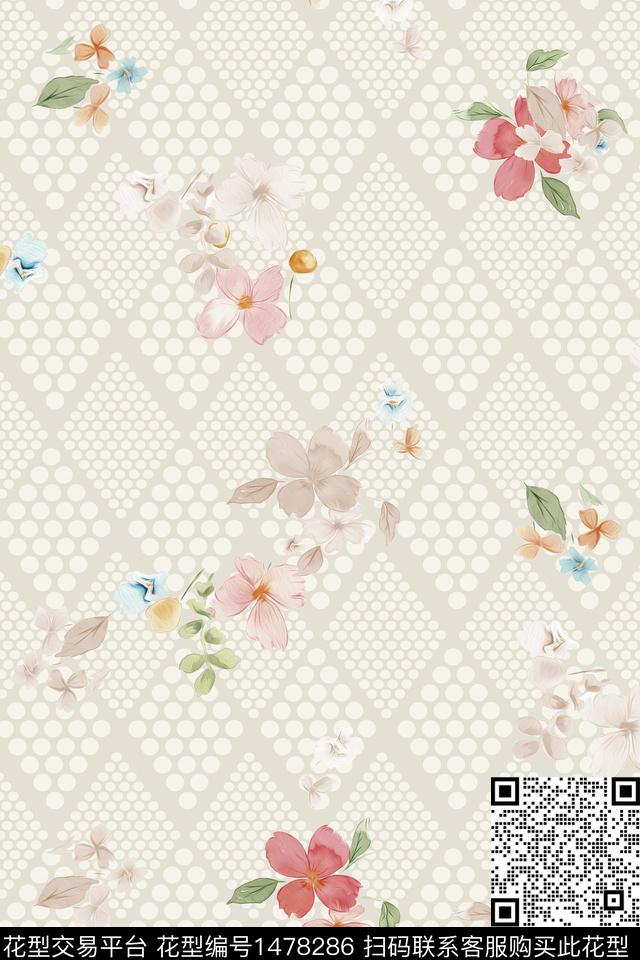 花卉小清新波点数码印花华亿平台下载（图片编号: 1478286） - 瓦栏（Walan）
