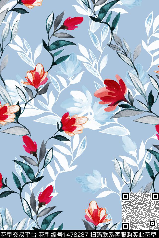 花卉小清新真丝数码印花华亿平台下载（图片编号: 1478287） - 瓦栏（Walan）
