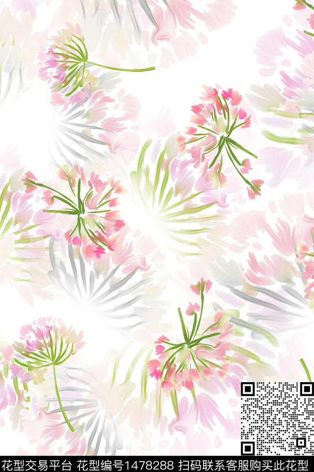 花卉大牌风小清新数码印花华亿平台下载（图片编号: 1478288） - 瓦栏（Walan）