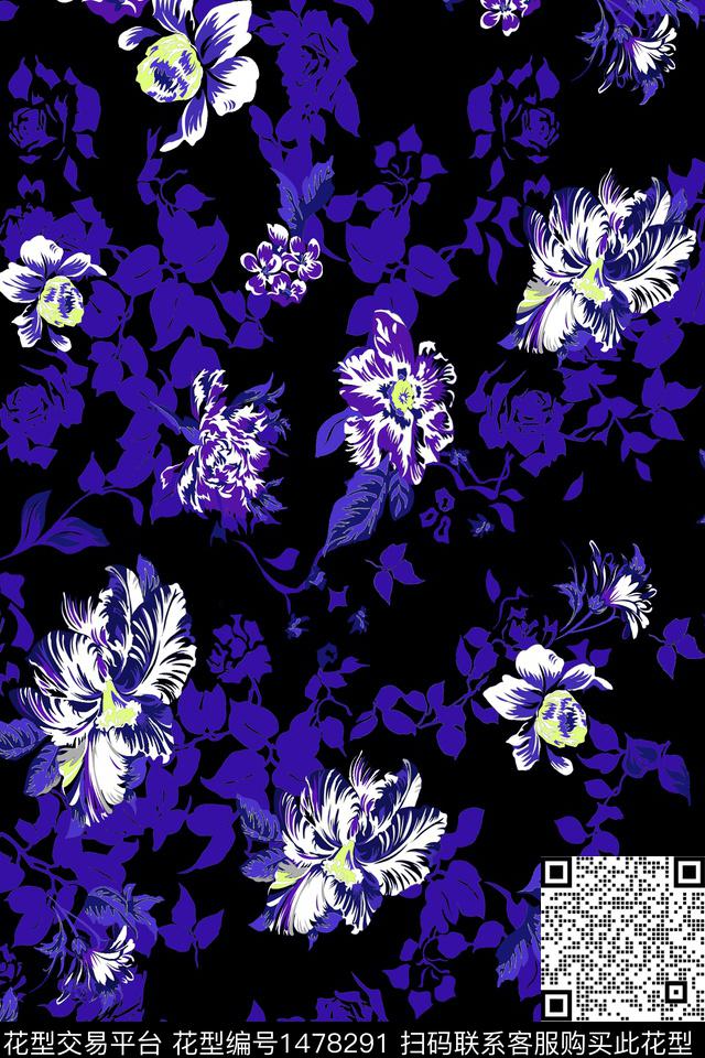 大牌风手绘花卉满版花卉传统印花华亿平台下载（图片编号: 1478291） - 瓦栏（Walan）