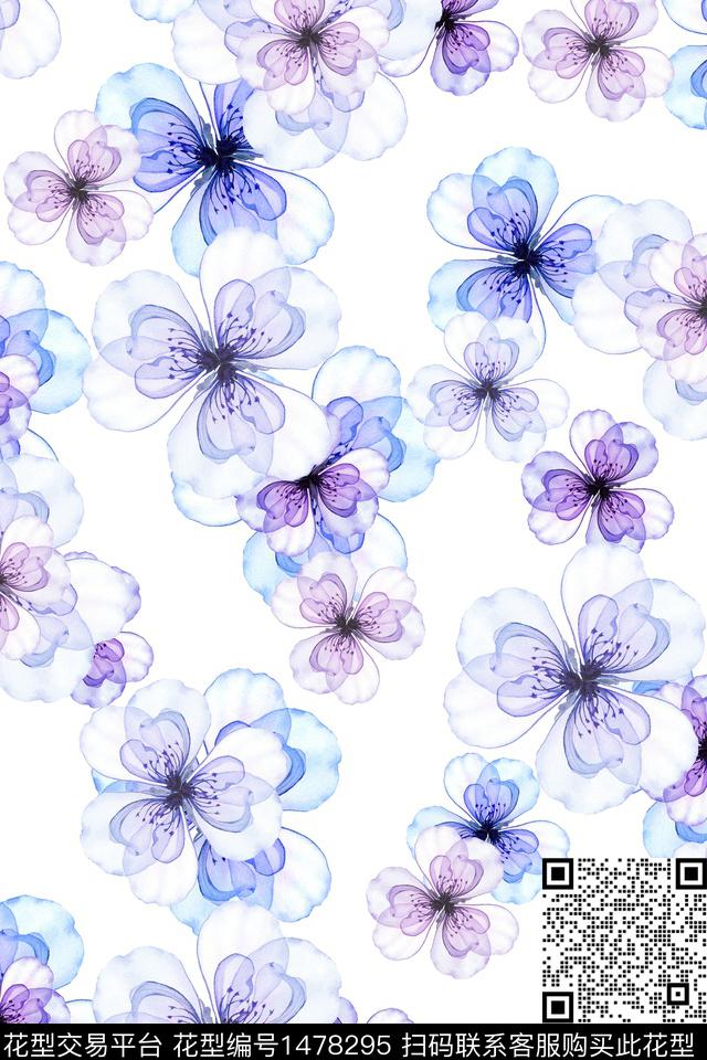 花卉小清新真丝数码印花华亿平台下载（图片编号: 1478295） - 瓦栏（Walan）