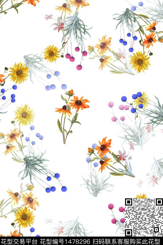 清爽底花卉花卉小清新数码印花华亿平台下载（图片编号: 1478296） - 瓦栏（Walan）