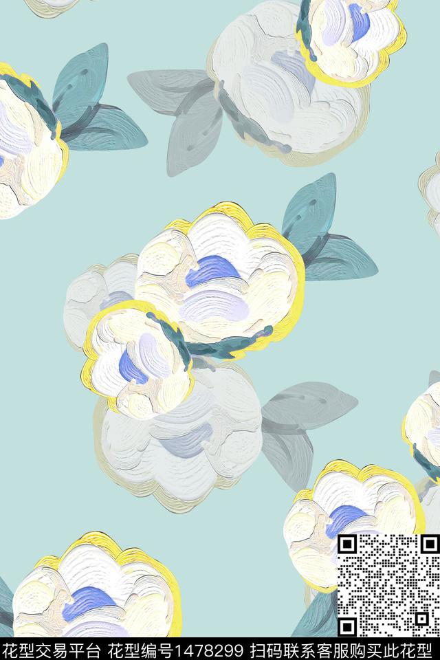 清爽底花卉花卉小清新数码印花华亿平台下载（图片编号: 1478299） - 瓦栏（Walan）