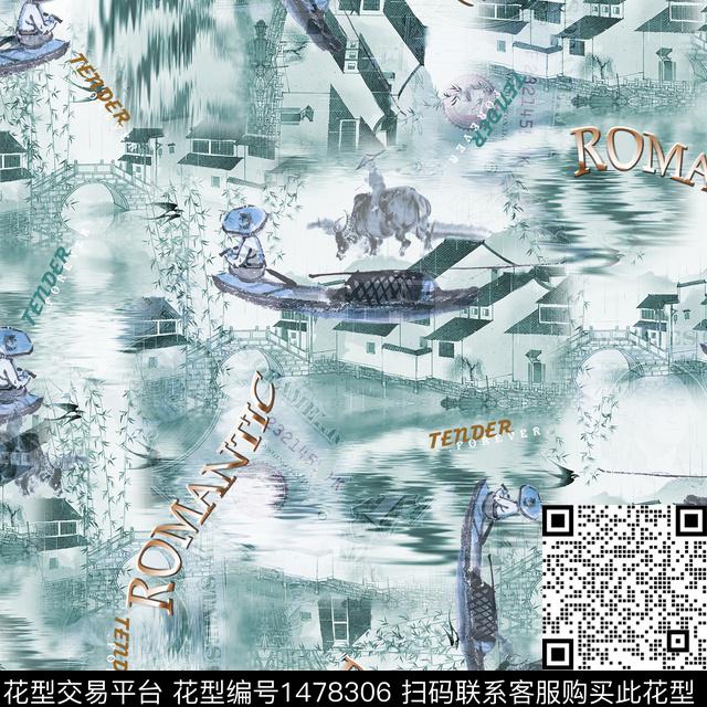 中国风国画风景景观数码印花华亿平台下载（图片编号: 1478306） - 瓦栏（Walan）