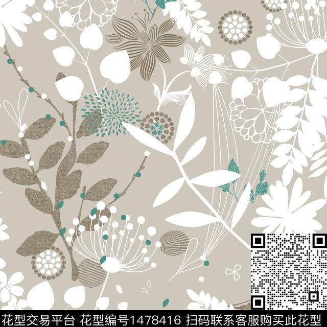 花卉春夏华亿平台绿植树叶传统印花华亿平台下载（图片编号: 1478416） - 瓦栏（Walan）