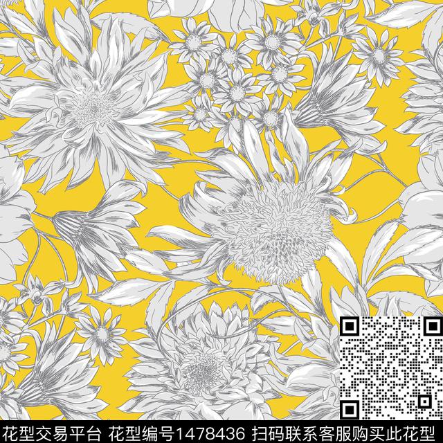 花卉春夏华亿平台大花传统印花华亿平台下载（图片编号: 1478436） - 瓦栏（Walan）