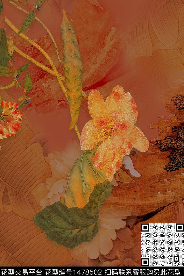 花卉香云纱中老年数码印花华亿平台下载（图片编号: 1478502） - 瓦栏（Walan）