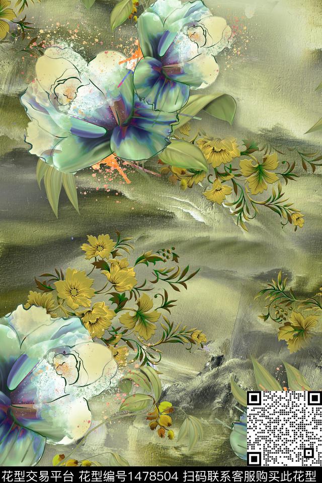 花卉香云纱中老年数码印花华亿平台下载（图片编号: 1478504） - 瓦栏（Walan）